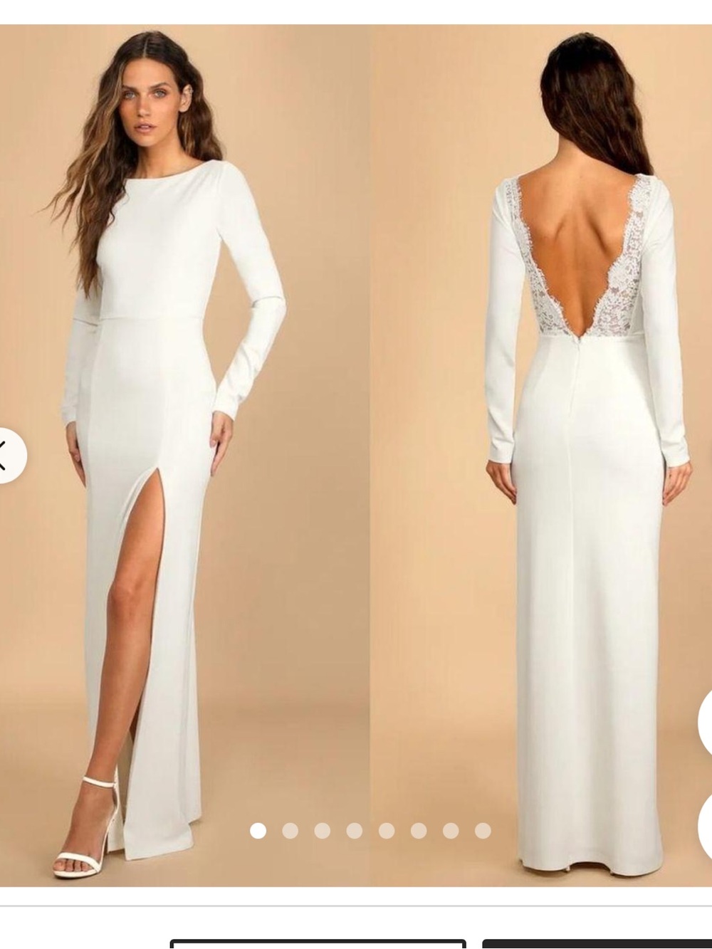 Lulu's White Long-Sleeve Backless Lace-Trim Maxi Dress